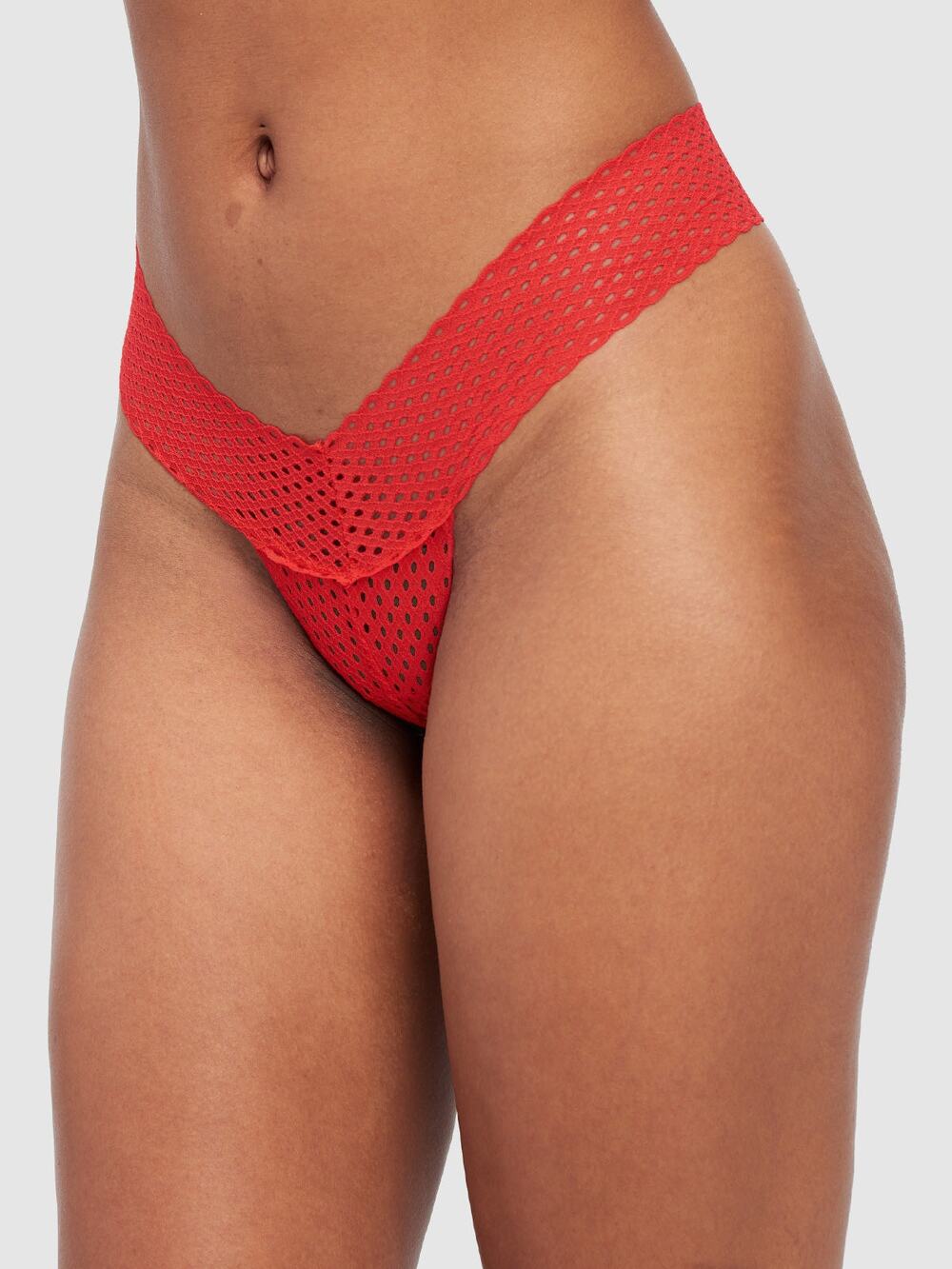 NWT Frederick's of Hollywood Ski Patrol Red Abby Rose Mesh Thong Panties Size 2X
